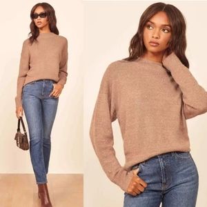REFORMATION Elle Yak Linen Lightweight Mockneck Sweater Toffee Brown Sz Small